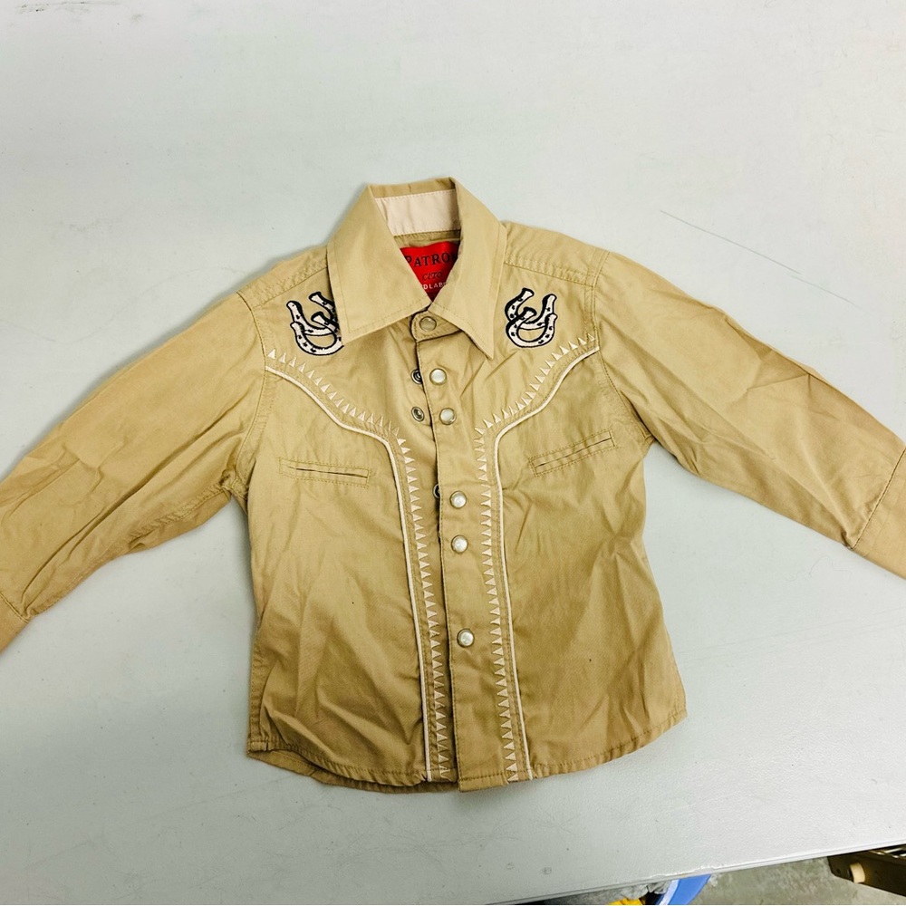 Stylish Kids Tan Button Down Shirt with Embroidery